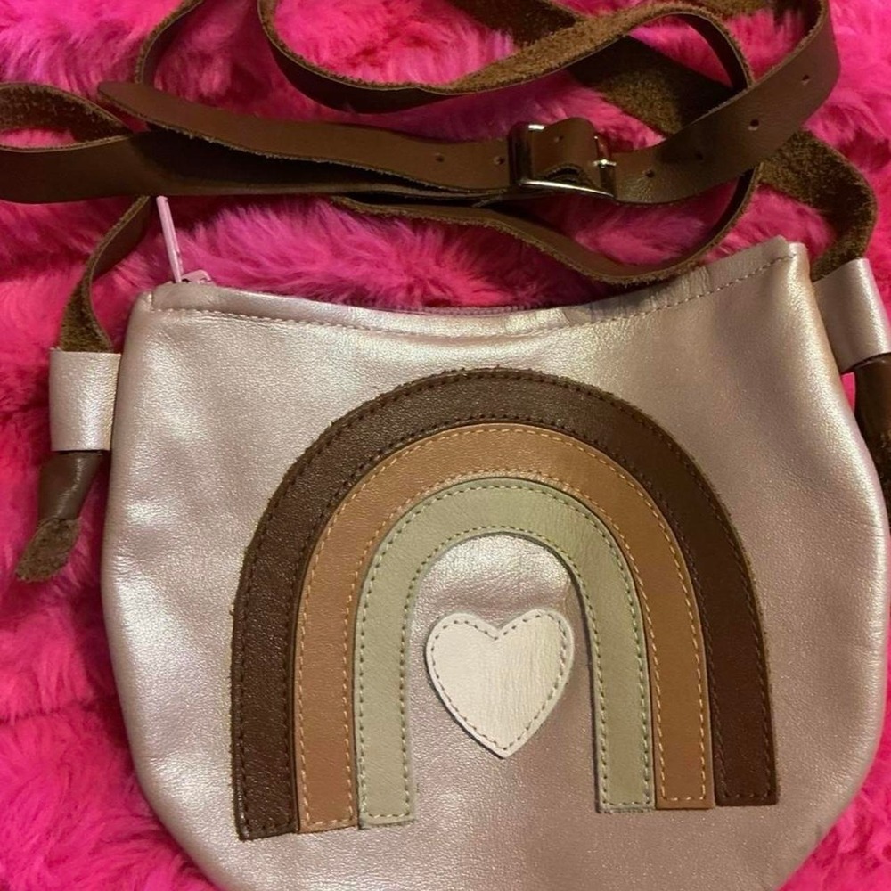 Unbranded Rainbow Heart Crossbody Bag Kids Small Pink Excellent Leather Applique
